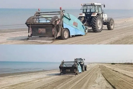 پاکسازی مکانیزه ساحل پارک ملی دریایی نای‌بند
