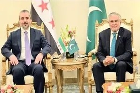 دیدار محمد اسحاق دار، وزیر امور خارجه پاکستان با اسعد الشیبانی، وزیر خارجه سوریه در اسلام‌آباد