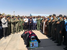انتقال پیکر مطهر شهید امیر سرتیپ دوم خلبان مجید کاظمی از تهران به پایگاه هوایی شهید دوران شیراز