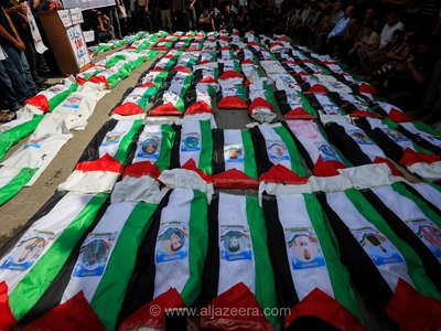 تصاویر: تشییع پیکر ۱۰۰ فلسطینی که از زیر آوار در غزه بازیابی شدند
