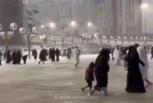 بارش شدید باران در مکه؛ آب‌گرفتگی مسیر زائران و انتقال بانوان به مناطق امن