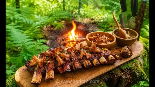 آموزش طبخ دنده کبابی فوق‌العاده آبدار با قارچ گریل شده و سس مخصوص خانگی روی آتش