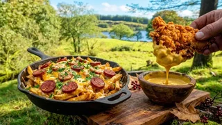 طرز تهیه مرغ سوخاری ترد و سیب‌زمینی پنیری
