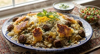 طرز تهیه کلم پلو شیرازی خوش‌عطر با گوشت قلقلی