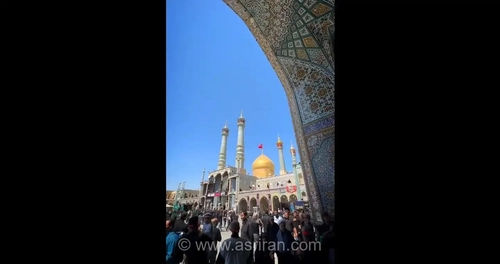 حال و هوای حرم مطهر بانوی کرامت با حضور دسته‌های عزاداری در روز عاشورای حسینی