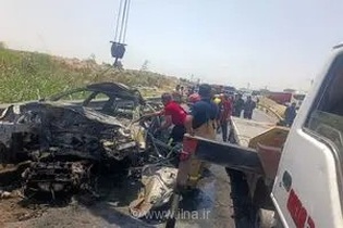 مرگ ۲ سرنشین در پی حریق خودروی پژو ۲۰۶ در محور اهواز به شوش