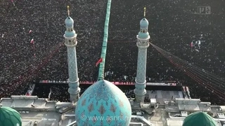 تصاویر هوایی از مراسم نماز بر پیکر رهبر شهید و شهدای خانواده ایشان - مسجد جمکران